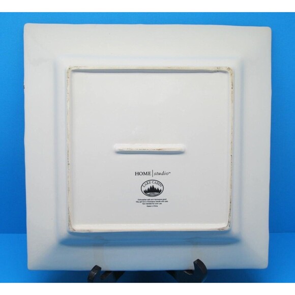 Home Studio Lake Cabin Moose Square Dinner Plate 11 1/4" Discontinued - Picture 5 of 8